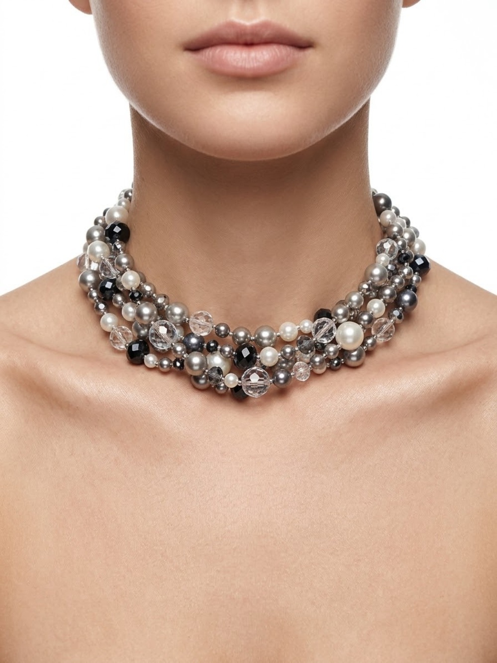 White House Black Market Elegant Multi-Strand Faux Pearl & Crystal Necklace